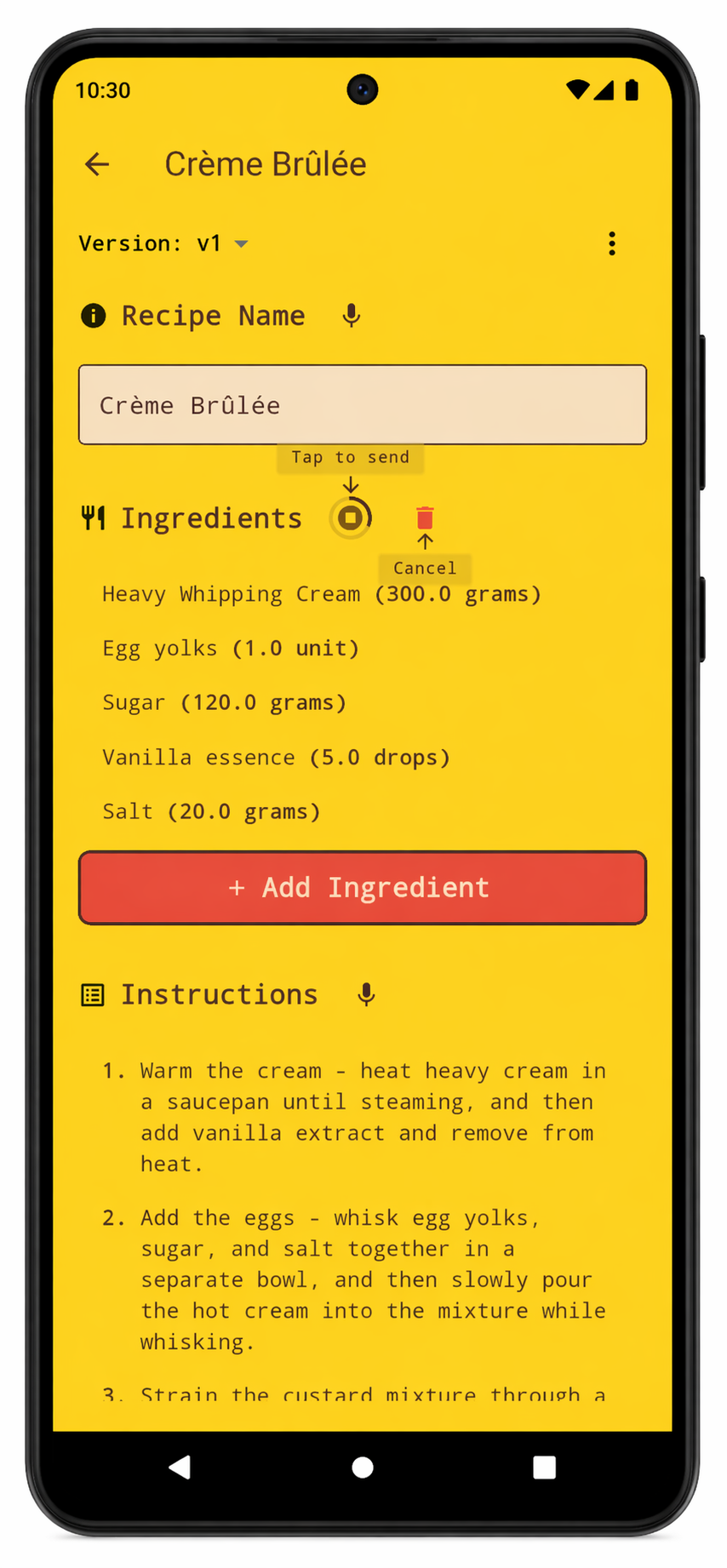 Recipe detail view