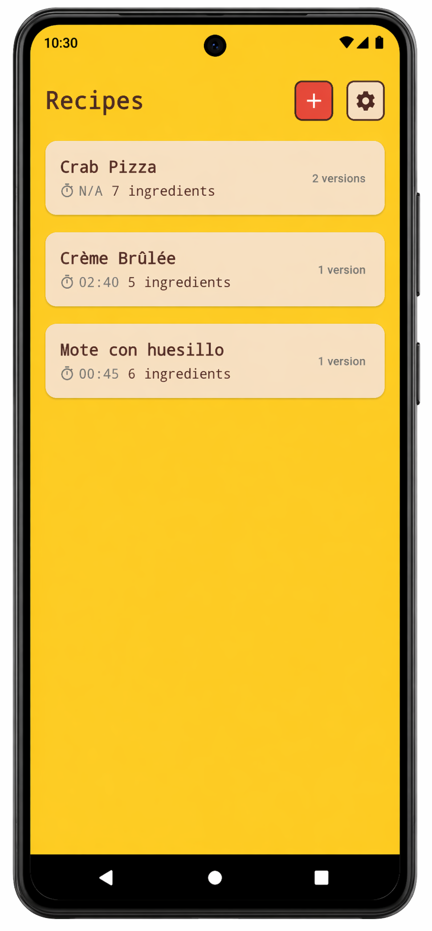 Recipe list view